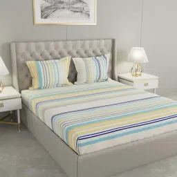 Raymond Home Shubham Yellow & Blue 120 TC Cotton King Bedsheet with 2 Pillow Covers-image-45