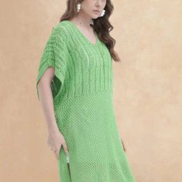 RAREISM Green Cotton Solid Short Sleeves Dress-image-92