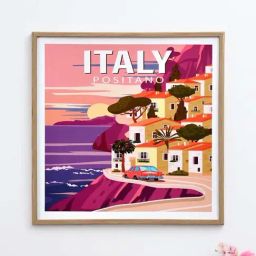 @home Pink Canvas Positano Italy Wall Painting-image-40