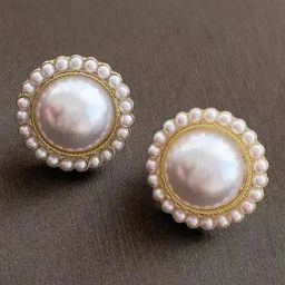 Peora Gold Plated Pearl Studded Fancy Round Stud Earrings-image-86