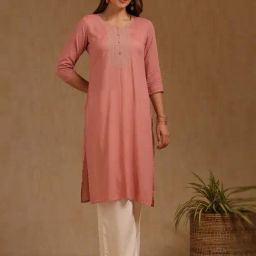 Soch Peach Rayon Embroidered Kurti-image-10