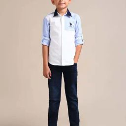 U.S. Polo Assn. Boys White & Blue Cotton Color Block Full Sleeves Shirts-image-80