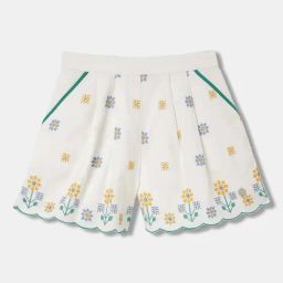 Blue Giraffe Kids White Cotton Embroidered Shorts-image-110