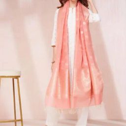 Fabindia Peach Cotton Silk Blend Woven Dupatta-picture-44
