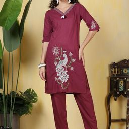Meena Bazaar Women Floral Embroidered Kurta with Trousers-image-54