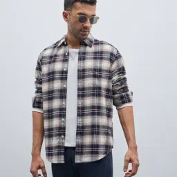 Wes Casuals by Westside Navy Checks Design Relaxed-Fit Cotton Shirt-picture-22