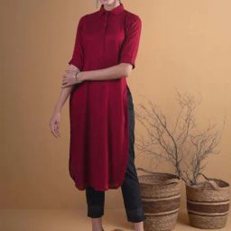 Libas Maroon Woven Pattern Straight Kurta-image-27