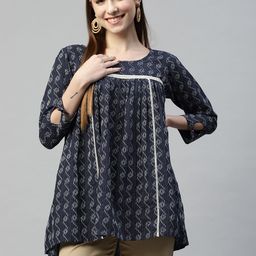RAJGRANTH Navy Blue Printed Tunic-image-35