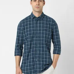 Van Heusen Blue Cotton Slim Fit Checks Shirt-picture-44
