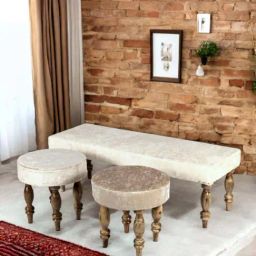 Ikiriya Cairo Beige Sheesham Wood Accent Bench Set-image-82