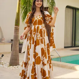 KALINI Floral Print Puff Sleeve Maxi Dress-image-63