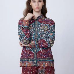 Cover Story Rust & Teal Printed Denim Shirt-image-50