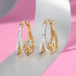 Mia by Tanishq Art Deco 18k Gold & Diamond Hoop Earrings for Women-image-3