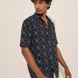 Ascot by Westside Navy Blue Patterned Relaxed-Fit Shirt-image-26