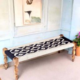 Ikiriya Hamilton Black & White Sheesham Wood Vintage Bench-image-56