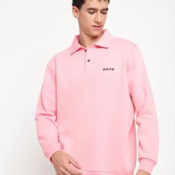 EDRIO Flamingo Pink Relaxed Fit Polo T-Shirt-image-3