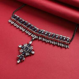 Sohi Blue & Red Crystal Drop Necklace for Women-25
