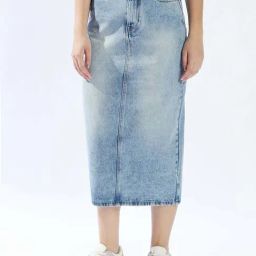 High Star Blue Cotton Pencil Fit Skirt-image-6