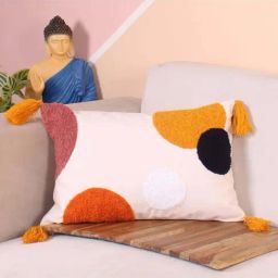 STITCHNEST Multicolor Polycotton Hand Crafted Embroidered Bohemian Arched Cushion Cover-image-17