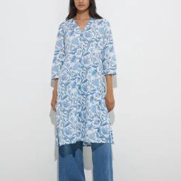 Utsa by Westside Blue Floral Pattern Straight Cotton Kurta-65