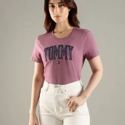 Tommy Hilfiger Purple Cotton Regular Fit Logo Printed T-Shirt-picture-19