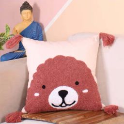 STITCHNEST Peach Polycotton Hand Crafted Embroidered Bohemian Sheep Cushion Cover-image-38