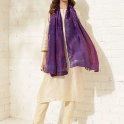 Fabindia Purple Silk Printed Stole-image-97