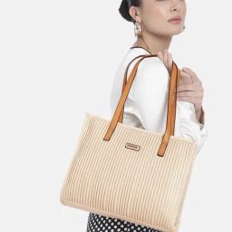 Fastrack MTO MTS Beige Textured Medium Tote Handbag-30