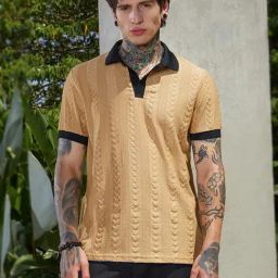 Campus Sutra Brown Polycotton Regular Fit Textured Polo T-Shirt-image-55