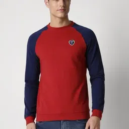 Peter England Maroon & Blue Slim Fit Colour Block Sweatshirt-picture-25