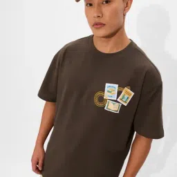 The Souled Store Brown Cotton Oversized T-Shirts-picture-1