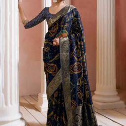 Soch Navy Printed Saree With Unstitched Blouse-image-84