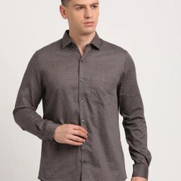 Turtle Brown Cotton Slim Fit Printed Shirt-image-25