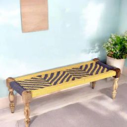 Ikiriya Hamilton Yellow & Purple Sheesham Wood Vintage Bench-15
