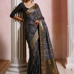 Soch Black Printed Saree With Unstitched Blouse-image-39