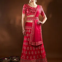 THE52 Embroidered Thread Work Semi-Stitched Lehenga & Unstitched Blouse With Dupatta-picture-29