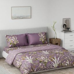 DDecor Purple & Green Floral Cotton 4 Piece Double King Regular Bedding Set-picture-15