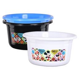 Kuber Industries White & Blue 3 Pieces Disney Check Printed Light Weight Bath Tubs-5