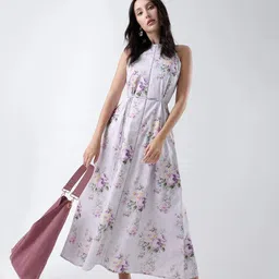 RAREISM Floral Print Halter Neck Maxi Dress-image-77