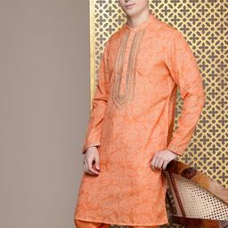 House of Pataudi Men Paisley Printed Regular Sequinned Jashn Kurta With Churidar-45