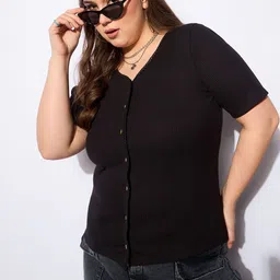 SASSAFRAS Curve Women Ribbed Ribbed V-Neck Top-image-92