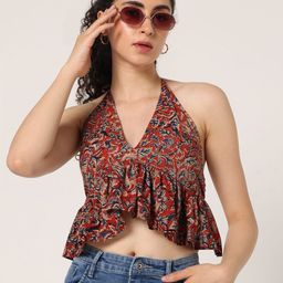 JAIPURIBANNO Women Self Design Printed Pleated Cotton Crop Top-picture-25