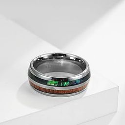VIEN Silver-Plated Opal Hawaiian Koa Wood High Polished Finger Ring-54