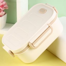 Double Layer Lunch Box With Clip Lock Closure - Cream-13