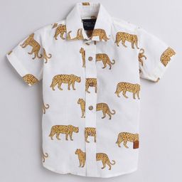 Polka Tots Jungle Theme Half Sleeves All Over Leopard Printed Shirt - White-image-11