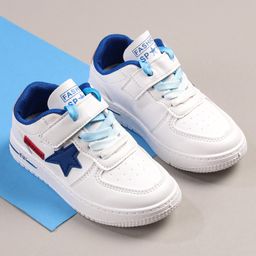 Oh! Pair Velcro Closure Star Applique Sneakers - Blue & White-image-74