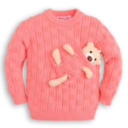 Kookie Kids Full Sleeves Teddy Design Sweater - Peach-image-10