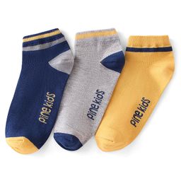 Pine Kids Ankle Socks With Solid Colour Pack Of 3 - Yellow Grey & Navy Blue-image-25