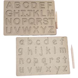 Fingo Brain Combo Pack Set of 2 Boards Wooden Small Alphabets Board and Small Cursive Alphabet Tracing Board with Dummy pencil in Leaser Cut - Brown-4