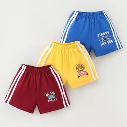 Simply Cotton Knit Racing Printed Shorts Pack Of 3  - Yellow Maroon & Royal Blue-image-56